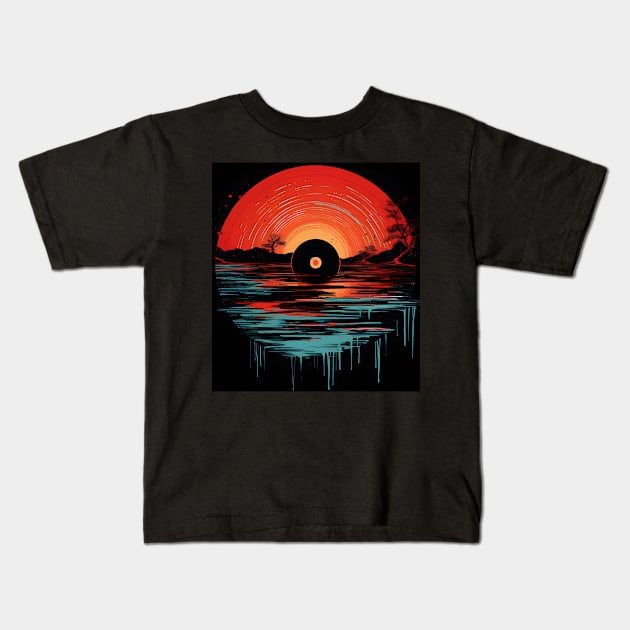 Cool Vinyl Lp Music Record Sunset Kids T-Shirt by VisionDesigner